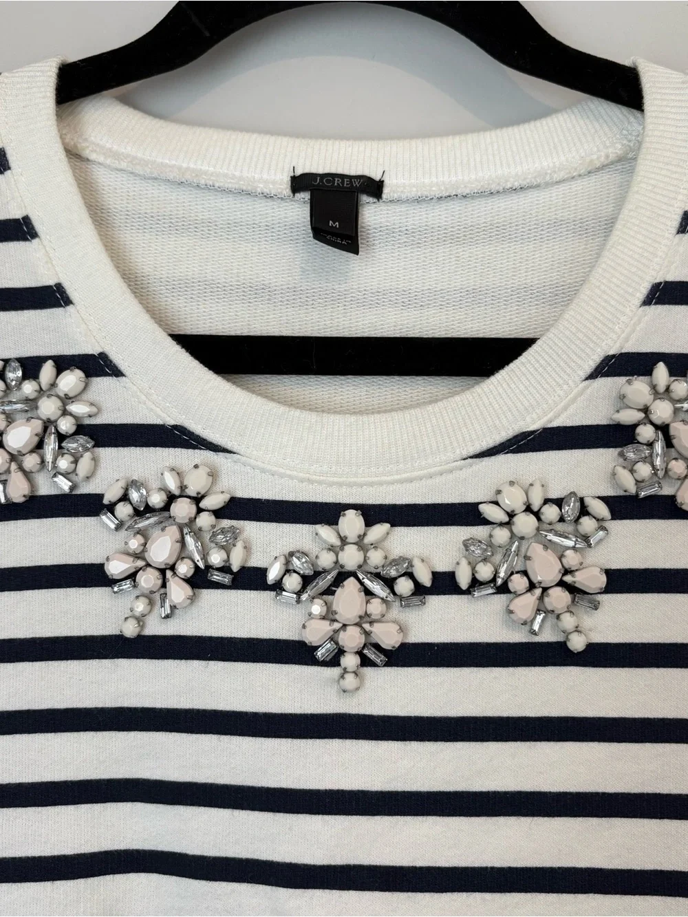 J.Crew Stripe Jewel Nautical Preppy Summer Sweatshirt Embellishment Medium